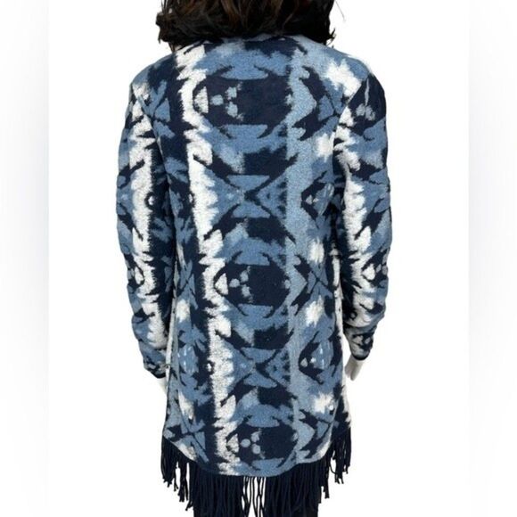Lucky Brand Womens Sweater Small Blue/White Fringe Open Cardigan - Picture 1 of 12